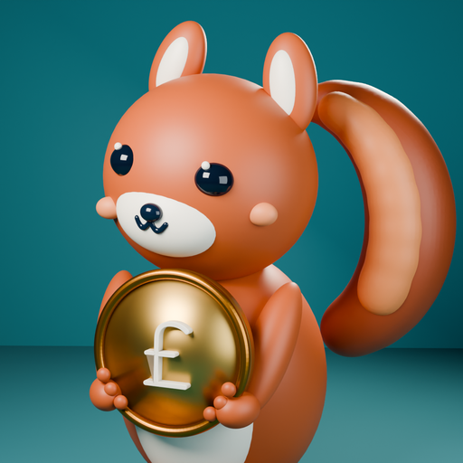 Hazel, the Simple Money Tools squirrel, holding a pound coin