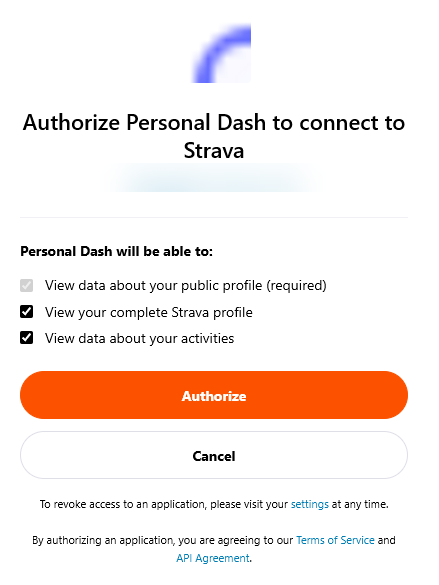 Strava's own authorisation screen confirming read access